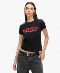 Superdry Dopasowana koszulka Sportswear Logo z bawełny. Czarne bluzki sportowe damskie Superdry., z bawełny, bez kołnierzyka, bez ramiączek. Za 158.10 zł.