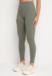 Ciemnozielone Legginsy z Gumką w Pasie z Regularnym Stanem Timalanie. Zielone legginsy damskie Born2be, m, bez wzorów, z dzianiny. Za 19.99 zł.