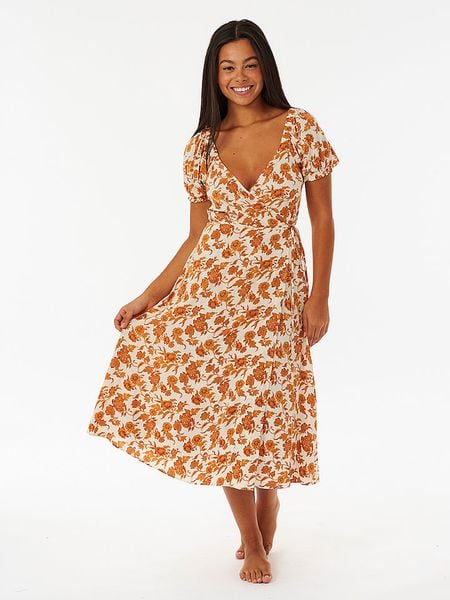 Rip Curl Sukienka "Ocean Together" w kolorze biało-pomarańczowym rozmiar: S. Białe sukienki damskie Rip Curl, s, bez wzorów, bez kołnierzyka, bez ramiączek, maxi, rozkloszowane. Za 83.03 zł.