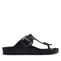 Japonki Birkenstock. Czarne klapki damskie Birkenstock, bez wzorów, bez obcasa. Za 269.99 zł.