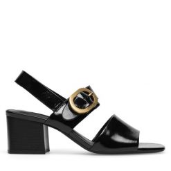 Sandały GINO ROSSI. Czarne sandały damskie Gino Rossi, bez wzorów, bez obcasa, na słupku. Za 249.99 zł.