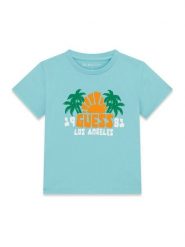 Guess T-Shirt N6GI09 K8HM4 Niebieski jasny Regular Fit. Niebieskie t-shirty chłopięce Guess, z aplikacjami, z bawełny, bez ramiączek. Za 84.99 zł.