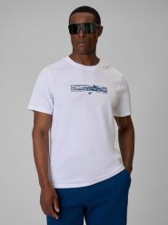 4F T-shirt regular z nadrukiem męski - biały S. Białe t-shirty męskie 4f, m, bez wzorów, z bawełny, bez kołnierzyka. Za 69.99 zł.