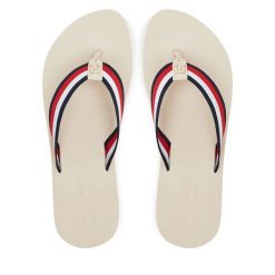Japonki Tommy Hilfiger. Brązowe klapki damskie Tommy Hilfiger, bez wzorów, bez obcasa. Za 129.99 zł.