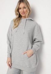 Jasnoszara Bluza z Kapturem Dagdere. Szare bluzy sportowe damskie Born2be, na jesień, m, z dzianiny. Za 69.99 zł.