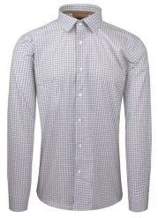 Bawełniana Koszula Elegancka, Slim - Victorio - Brązowo-Niebieski Drobny Wzór. Brązowe koszule męskie Victorio, uniwersalny, bez wzorów, z bawełny, bez kołnierzyka, bez ramiączek. Za 209.00 zł.