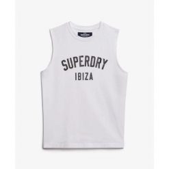 Damski tank top Superdry. Białe topy damskie Superdry., bez wzorów, bez kołnierzyka. W wyprzedaży za 126.60 zł.