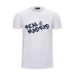 Minimalistyczna koszulka unisex Real Madryt. Białe bluzki damskie Real Madrid, m, bez wzorów, bez kołnierzyka. W wyprzedaży za 85.93 zł.