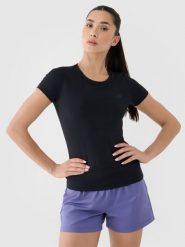 4F Koszulka treningowa szybkoschnąca damska - czarna L. Czarne bluzki sportowe damskie 4f, l, bez wzorów, z dzianiny, bez ramiączek. Za 79.99 zł.
