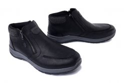 RIEKER TEX 03660-00 black, botki męskie. Czarne buty zimowe męskie Rieker, na zimę, z wełny, bez zapięcia. Za 439.90 zł.