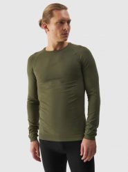 4F Bielizna termoaktywna bezszwowa (góra) męska - oliwkowa/khaki L/XL. Brązowa bielizna termoaktywna męska 4f, l, bez wzorów, z dzianiny. W wyprzedaży za 99.99 zł.