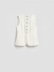 Kamizelka z lnem - biały. Białe kamizelki damskie Reserved, l, z tkaniny. Za 129.99 zł.