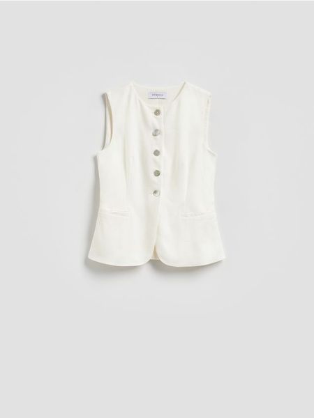 Kamizelka z lnem - biały. Białe kamizelki damskie Reserved, l, z tkaniny. Za 129.99 zł.