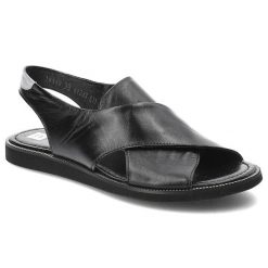 Czarne Sandały Nessi Wygodne Skórzane Buty. Czarne sandały damskie Nessi, bez wzorów, z gumy, bez obcasa. Za 309.00 zł.