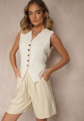 Beżowe Szorty z Wiskozy High Waist Ozdobione Paskiem Lumilirae. Brązowe szorty damskie Renee, bez wzorów, z wiskozy, eleganckie, z podwyższonym stanem. Za 39.99 zł.