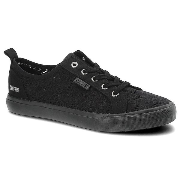 Czarne Trampki Big Star Modne Buty Damskie Półbuty. Czarne półbuty damskie Big Star, w ażurowe wzory, z gumy, eleganckie, bez obcasa. Za 109.00 zł.