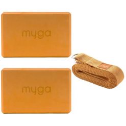 Zestaw do jogi Myga – klocek Foam Block + pasek 2 w 1 - Groovy. Brązowe paski męskie Myga, bez wzorów, z materiału. Za 139.99 zł.