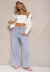 Niebieskie Szerokie Jeansy High Waist z Naszytymi Kieszeniami Zalittie. Niebieskie jeansy damskie Renee, z podwyższonym stanem. Za 89.99 zł.