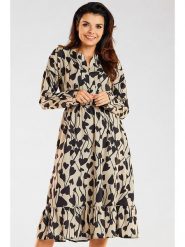 Awama Sukienka w kolorze beżowym rozmiar: S. Brązowe sukienki damskie Awama, s, bez wzorów, bez kołnierzyka, bez ramiączek, midi. Za 144.99 zł.