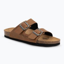 Klapki damskie Pepe Jeans Oban Classic 1. Brązowe klapki damskie Pepe Jeans, bez wzorów, z jeansu, bez obcasa. Za 233.50 zł.