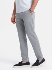 Eleganckie męskie spodnie chino SLIM FIT - jasnoszare V1 OM-PACP-0191 - XXL. Szare spodnie materiałowe męskie Ombre Clothing, bez wzorów, z materiału, eleganckie. Za 233.99 zł.