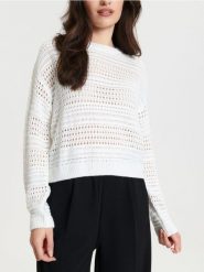Sweter ażurowy - kremowy. Białe swetry klasyczne damskie Sinsay, l, bez kołnierzyka. Za 59.99 zł.