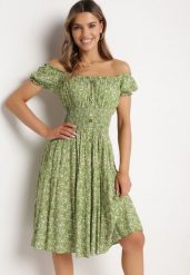 Jasnozielona Sukienka Hiszpanka z Elastyczną Gumką w Talii z Bawełny Oaias. Zielone sukienki damskie Born2be, na co dzień, m, bez wzorów, z bawełny, eleganckie, bez kołnierzyka, bez ramiączek, midi, proste. W wyprzedaży za 43.99 zł.