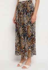 Czarna Plisowana Spódnica z Metalicznym Nadrukiem Firolene. Czarne spódniczki damskie Born2be, l, bez wzorów, eleganckie, z podwyższonym stanem, maxi. Za 74.99 zł.