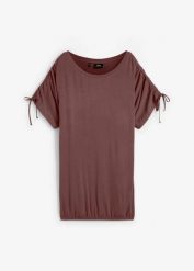 Bluzka z lejącej wiskozy. Żółte bluzki damskie bonprix, bez wzorów, z wiskozy, eleganckie, bez kołnierzyka, bez ramiączek. Za 69.99 zł.