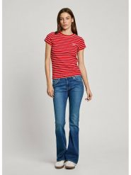 Pepe Jeans Koszulka "Meribel" w kolorze czerwono-białym rozmiar: L. Czerwone bluzki damskie Pepe Jeans, l, bez wzorów, z jeansu, bez kołnierzyka, bez ramiączek. Za 109.78 zł.
