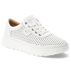 Półbuty damskie Vinceza, cholewka ze skóry naturalnej licowej z perforacją wiązanie z przodu metalowe oczka z zabudowanym przodem, białe, 79629. Białe półbuty damskie VINCEZA, bez wzorów, ze skóry, biznesowe, bez obcasa. Za 179.00 zł.