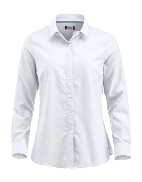 Clique Koszula Oxford Garland damska, 100% bawełna, easy care – white. Białe koszule damskie CLIQUE, m, bez wzorów, z bawełny, klasyczne, bez kołnierzyka, bez ramiączek. Za 229.24 zł.