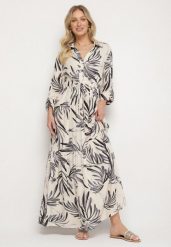 Czarna Koszulowa Sukienka z Lnu i Wiskozy o Rozkloszowanym Kroju w Roślinny Wzór Redena. Czarne sukienki damskie Born2be, na co dzień, m, bez wzorów, z wiskozy, eleganckie, bez kołnierzyka, bez ramiączek, maxi, koszulowe. W wyprzedaży za 111.99 zł.