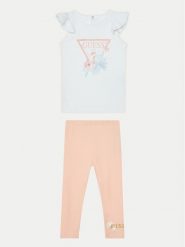 Guess Komplet t-shirt i legginsy A5RG10 KA6W4 Biały Regular Fit. Białe koszulki dziewczęce Guess, m, z aplikacjami, z bawełny, bez ramiączek. Za 139.99 zł.