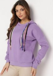 Jasnofioletowa Bluza z Kapturem i Ozdobnymi Sznurkami Cebele. Fioletowe bluzy z kapturem damskie Born2be, z bawełny. Za 99.99 zł.