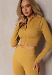 Żółta Prążkowana Bluza o Krótkim Fasonie Dwoma Suwakami Aloue. Żółte bluzy bez kaptura damskie Renee, z materiału. Za 39.99 zł.