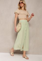 Jasnozielona Rozkloszowana Spódnica Maxi z Gumką w Talii i Kieszeniami Kendrani. Zielone spódniczki damskie Renee, l, bez wzorów, eleganckie, maxi, proste. Za 54.99 zł.