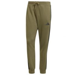 Spodnie do biegania adidas Essentials 3-Stripes Fleece. Zielone spodnie sportowe męskie Adidas, z bawełny. Za 237.45 zł.