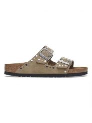 Birkenstock Skórzane klapki "Arizona Rivet" w kolorze szarobrązowym rozmiar: 41. Brązowe klapki damskie Birkenstock, bez wzorów, ze skóry, bez obcasa. Za 527.10 zł.
