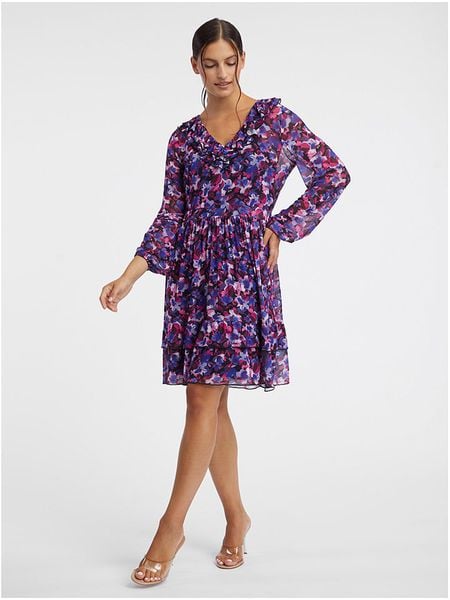 Orsay Sukienka w kolorze niebiesko-różowo-czarnym rozmiar: 40. Czarne sukienki damskie ORSAY, na co dzień, bez wzorów, bez kołnierzyka, bez ramiączek, midi, proste. Za 122.09 zł.