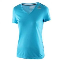 Koszulka treningowa damska Reebok AY3995. Niebieskie bluzki sportowe damskie Reebok, l, z materiału, bez kołnierzyka, bez ramiączek. Za 116.00 zł.