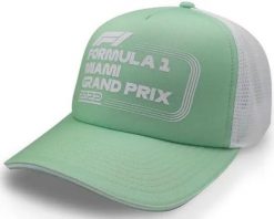 Czapka F1 Miami Grand Prix pistacjowo-pastelowa. Fioletowe czapki męskie Erima, bez wzorów, z materiału. Za 185.99 zł.