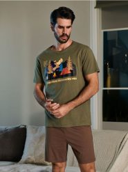 Piżama dwuczęściowa - khaki. Brązowe piżamy męskie Sinsay, l, bez wzorów, bez ramiączek. Za 39.99 zł.