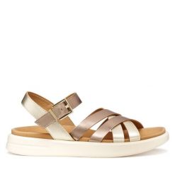 Sandały Geox. Żółte sandały damskie Geox, bez wzorów, bez obcasa, na płaskiej podeszwie. Za 459.99 zł.