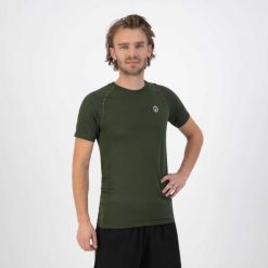 Koszulka z krótkim rękawem Rogelli Essential. Zielone t-shirty sportowe męskie Rogelli, m, z dzianiny, bez ramiączek, do biegania. Za 60.00 zł.