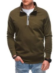 Bluza męska ze stójka rozpinaną na suwak - oliwkowa V1 - Rozmiar: L. Zielone bluzy bez kaptura męskie Ombre Clothing, l, z bawełny. W wyprzedaży za 67.49 zł.