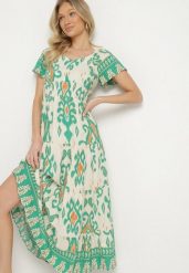 Zielona Wiskozowa Sukienka z Geometrycznym Wzorem Cleanna. Zielone sukienki damskie Born2be, na co dzień, l, z aplikacjami, z wiskozy, eleganckie, bez kołnierzyka, bez ramiączek, maxi, proste. Za 59.99 zł.