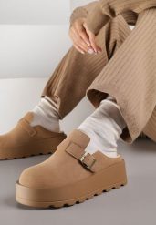 Beżowe Niskie Śniegowce na Grubej Podeszwie Zdobione Sprzączką Vetiare. Brązowe śniegowce damskie Born2be, z dzianiny. Za 119.99 zł.