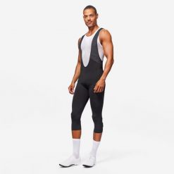 Spodenki 3/4 męskie na rower szosowy Triban RC500 na szelkach. Czarne szorty męskie VAN RYSEL, l, z materiału, rowerowe. Za 149.99 zł.