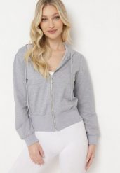 Szara Bluza z Kapturem Zapinana na Zamek Błyskawiczny Etarvia. Szare bluzy z kapturem damskie Born2be, na lato, l. Za 59.99 zł.